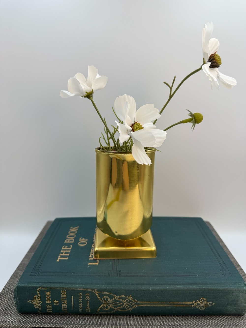 Vintage Brass Plated Eye Glass or Pen Holder / Faux Flower Vase